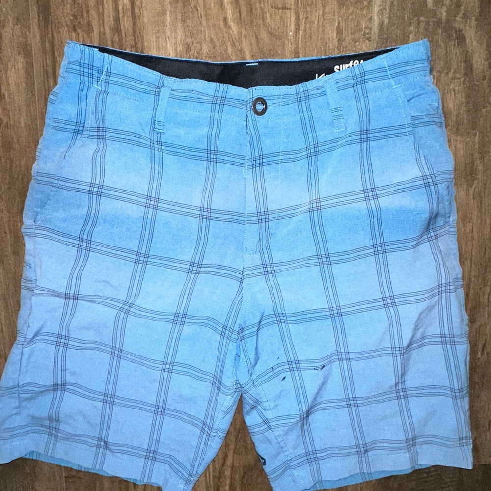 Volcom Light Blue Plaid Swim Trunks